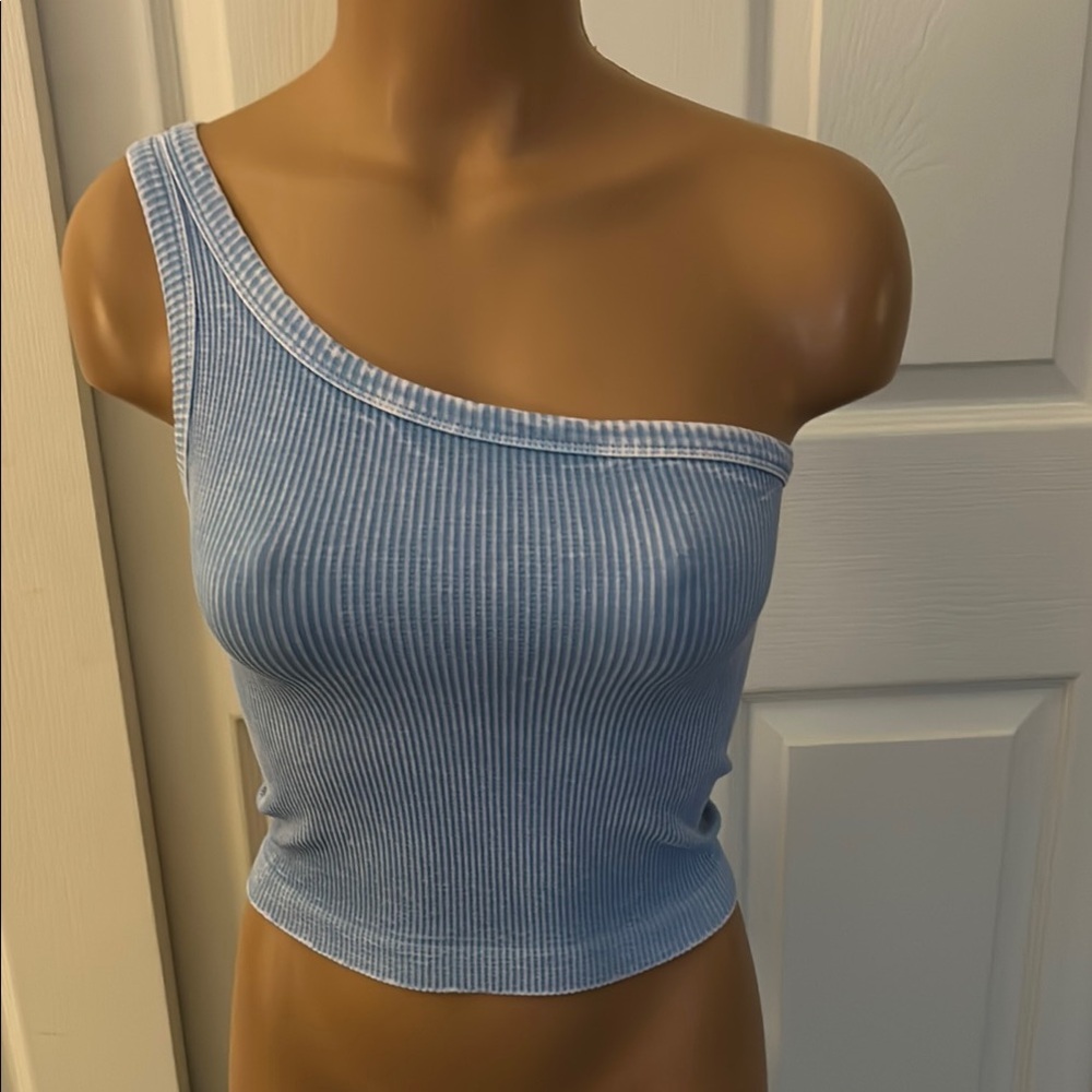 Nikibiki Blue Asymmetrical Ribbed Tank Top